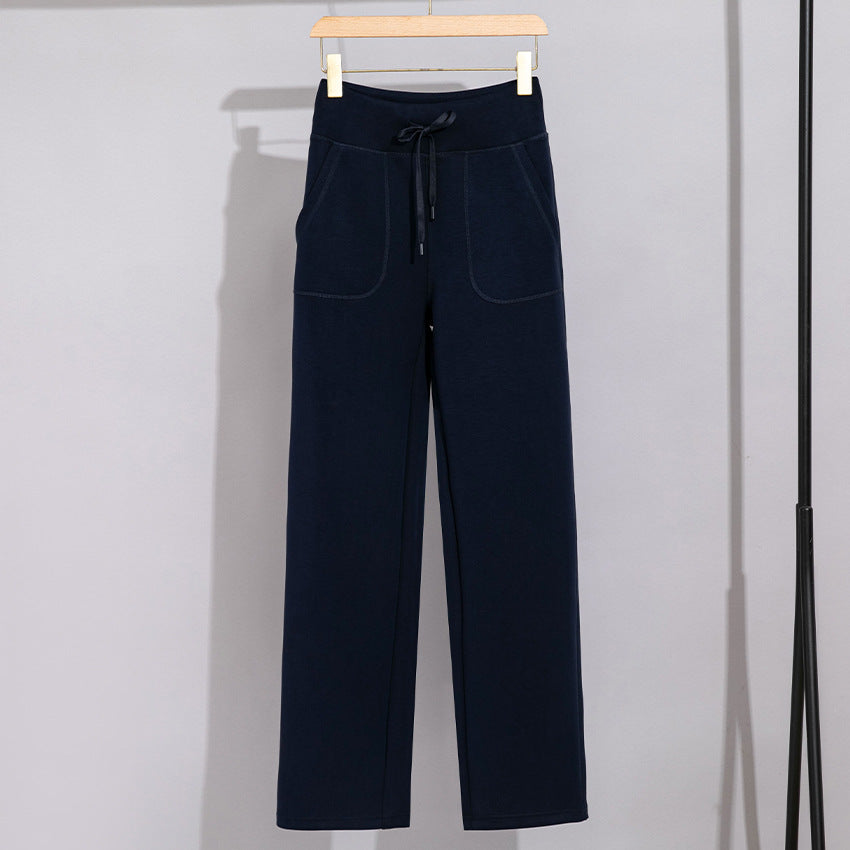 Damen Breite Baumwoll-Frottee-Loungehose mit hohem Bund und Tunnelzug Drune