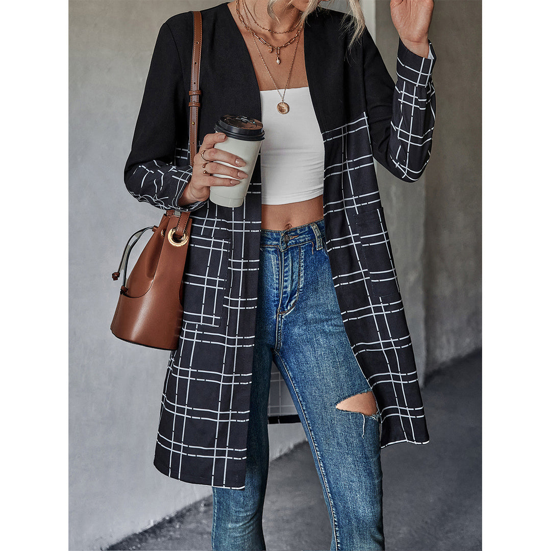 Damen längerer Blazer mit grafischem Karomuster Drune