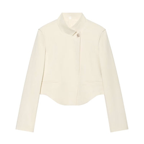Damen Kurze Tailleurjacke mit Stehkragen, asymmetrischem Saum und Nahttaschen Drune