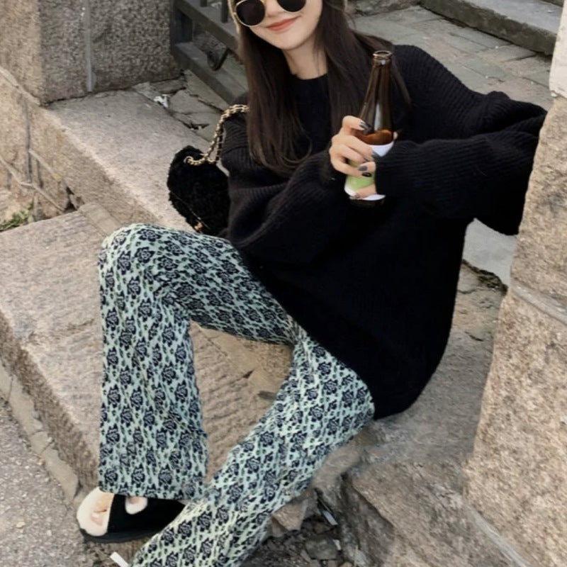 Damen lässiger Strickpullover mit feiner Rippenstruktur und bequemen langen Ärmeln Drune