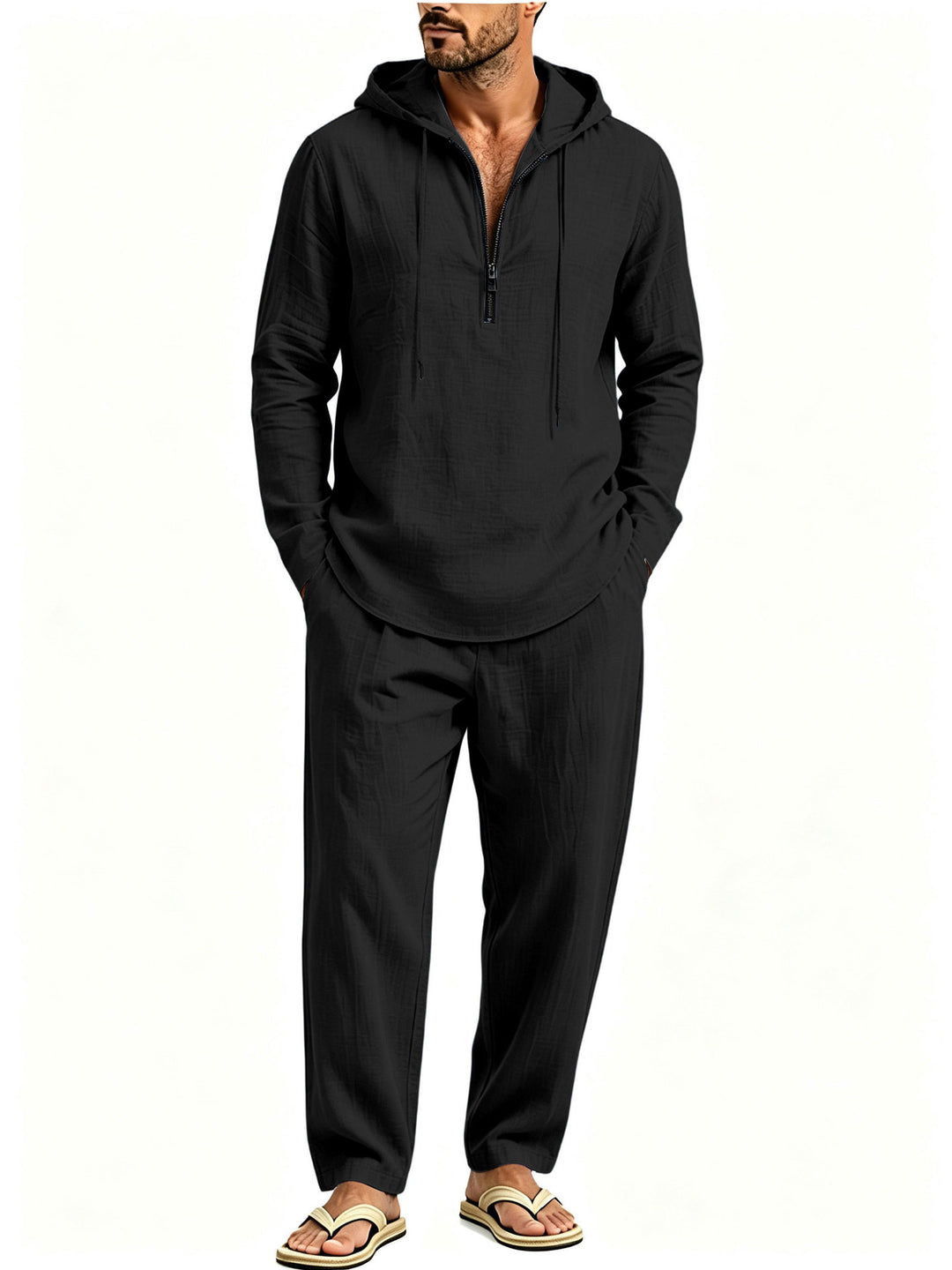 Herren Lässiges Lounge-Set mit Halbzip-Kapuzenpullover und locker sitzender Freizeit-Hose Drune