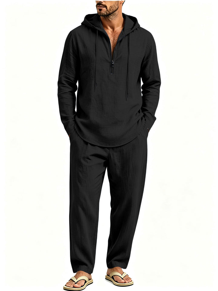 Herren Lässiges Lounge-Set mit Halbzip-Kapuzenpullover und locker sitzender Freizeit-Hose Drune