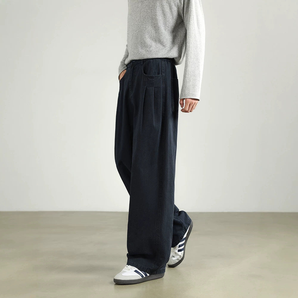 Damen Weite High‑Waist Stoffhose mit Bundfalten und elastischem Saum Drune