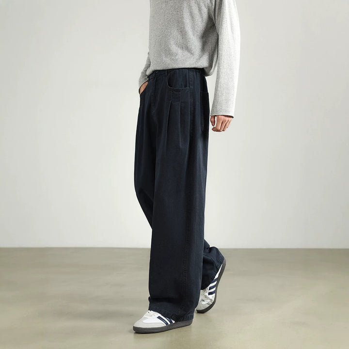 Damen Weite High‑Waist Stoffhose mit Bundfalten und elastischem Saum Drune