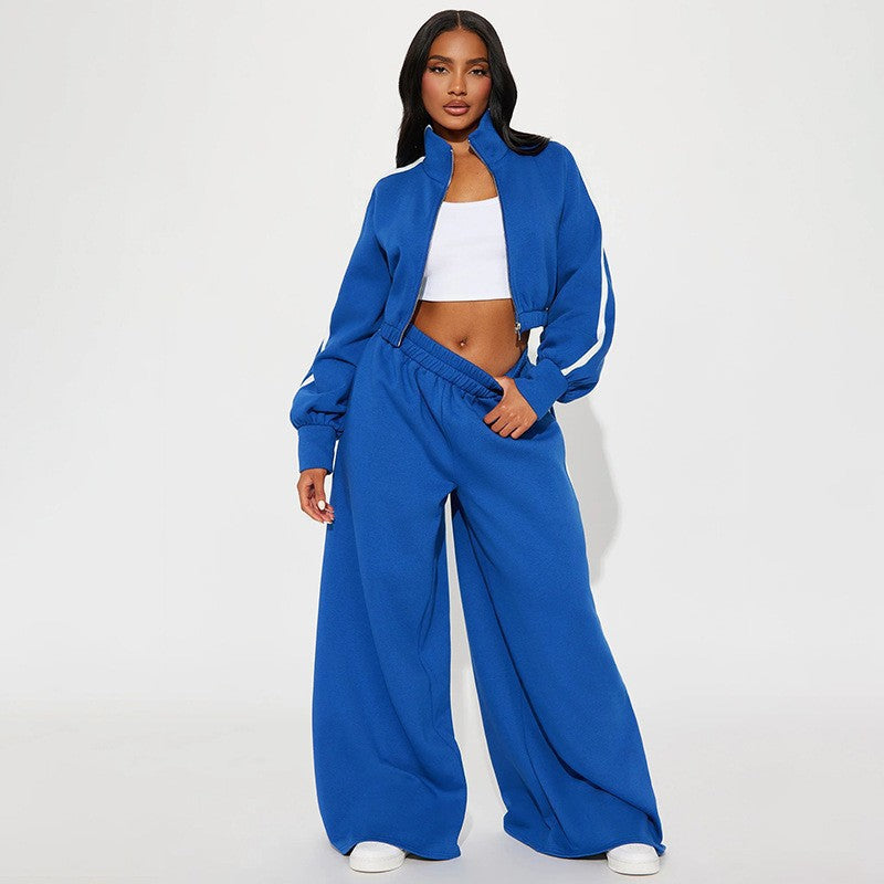 Damen lässiges Sportanzug-Set mit cropped Jacke und weiten Hosen Drune