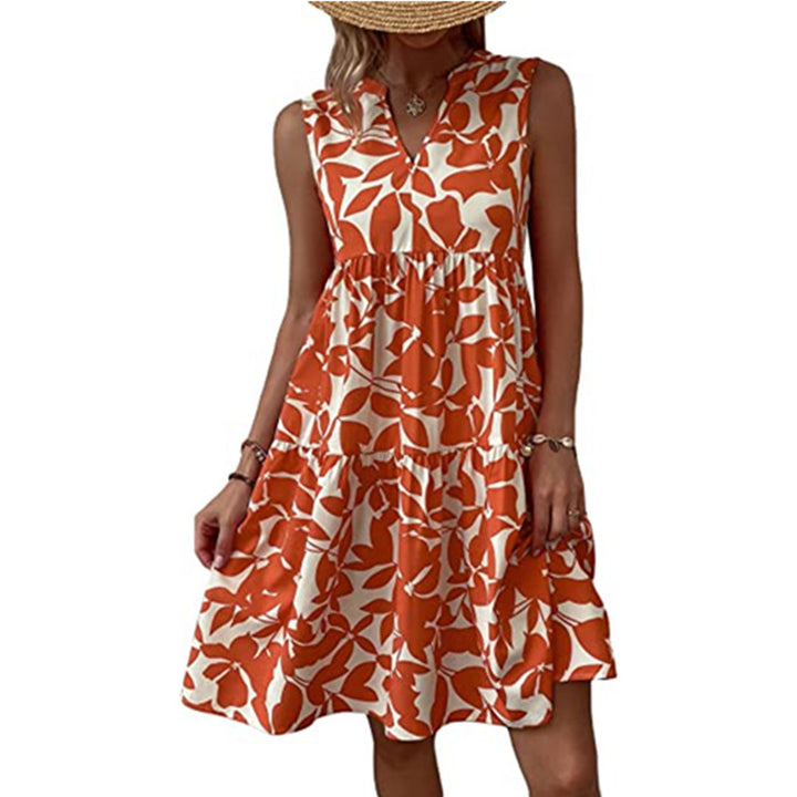 Damen luftiges ärmelloses Sommerkleid mit floralen Mustern und weitem Schnitt Drune