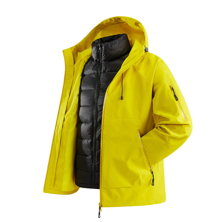 Herren Zweiteilige Übergangsjacke mit abnehmbarer Steppinnenjacke und Kapuze Drune