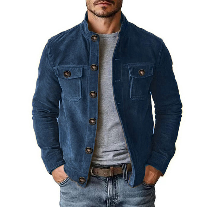 Herren nan robuste Wildlederjacke mit Stehkragen und Knopfverschluss Drune