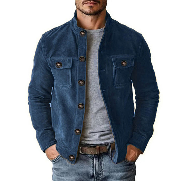 Herren nan robuste Wildlederjacke mit Stehkragen und Knopfverschluss Drune