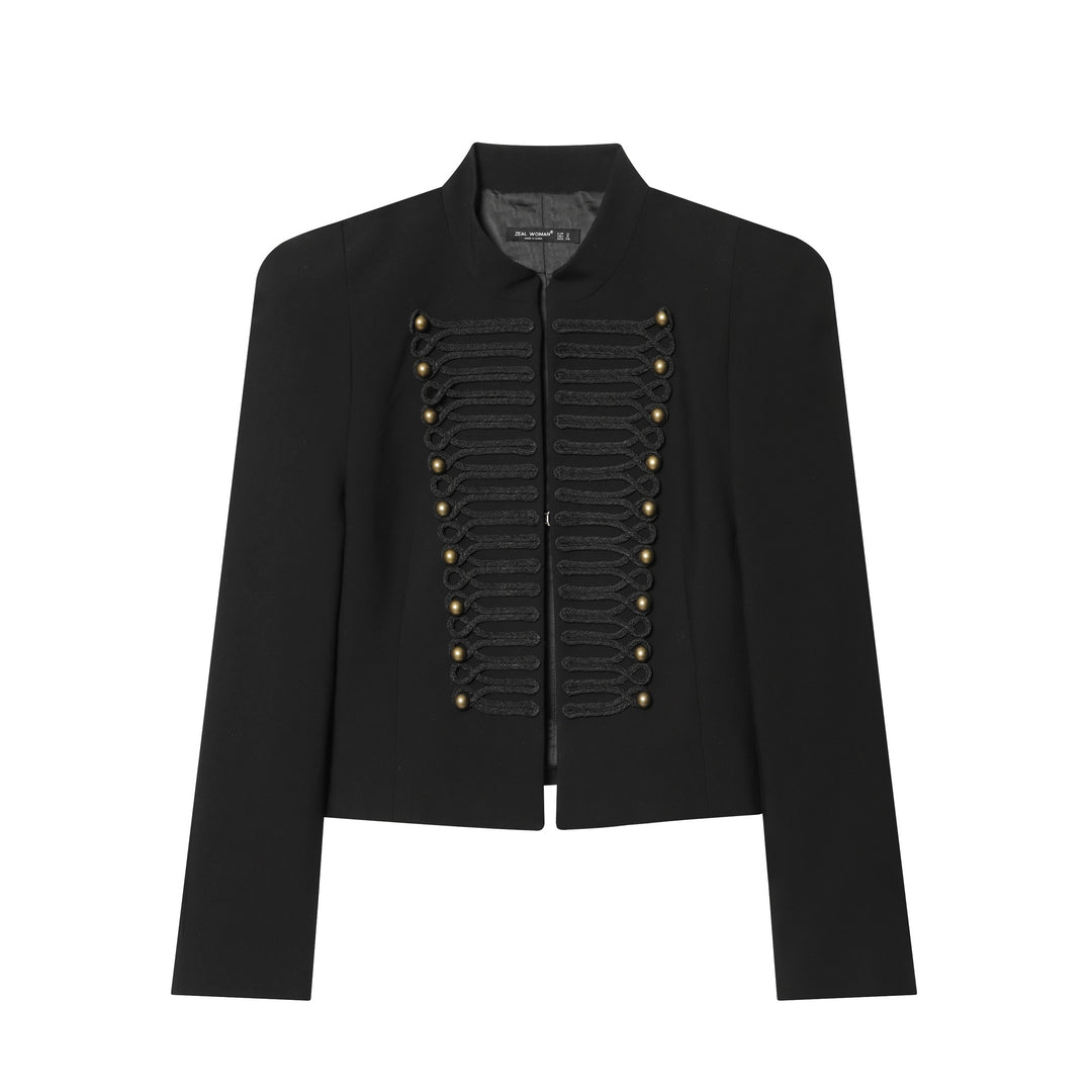 Damen nan militarisch inspirierte Kurzjacke mit dekorativem Kordelbesatz und Stehkragen Drune