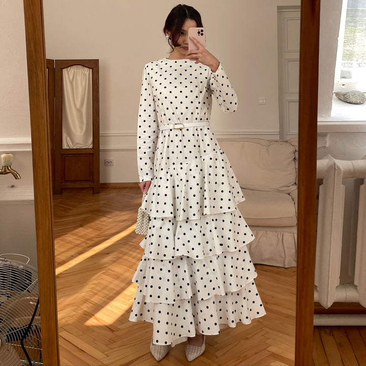 Damen Maxikleid mit Rüschendetails und modischem Punktedesign Drune