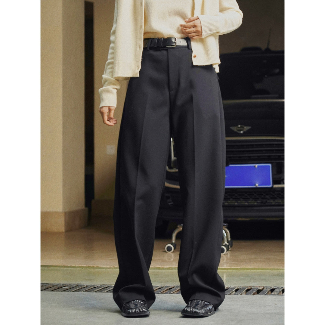 Damen Weite Bundfalten-Palazzohose mit hoher Taille und Bügelfalte Drune