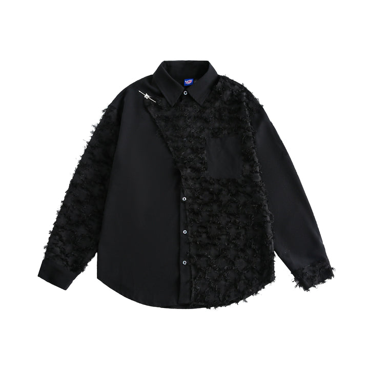 Damen Blusen-Overshirt mit flauschiger Fransenstruktur und Kentkragen Drune