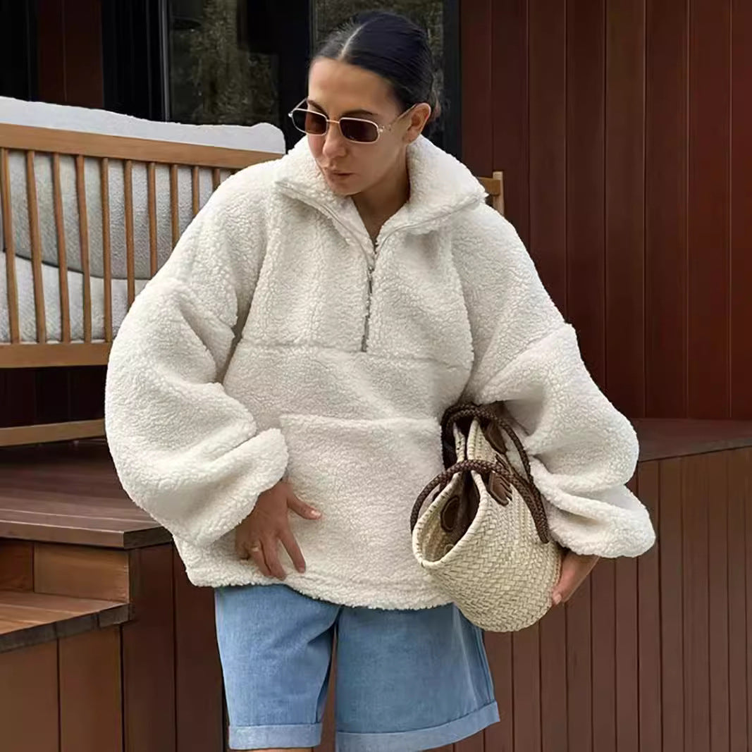 Damen Fleece-Pullover mit hohem Kragen Drune