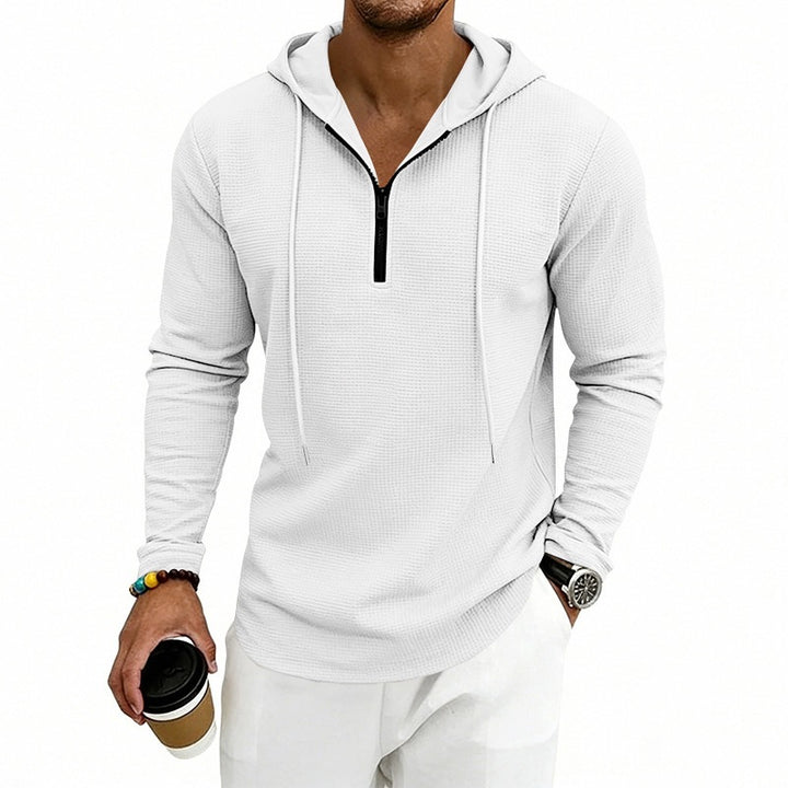 Herren Lässiges Waffelstruktur-Hoodie mit halbem Reißverschluss und Kapuze Drune