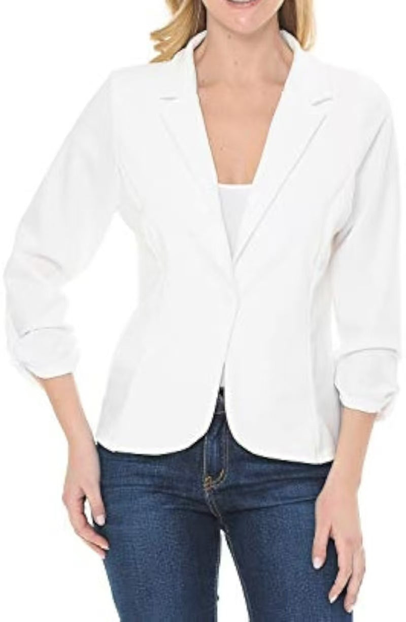 Damen taillierter Jersey-Blazer mit Ein-Knopf-Verschluss und dreiviertelärmeln Drune
