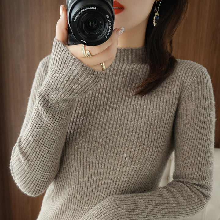 Damen Luxus-Feinstrickpullover mit schmaler Rippenstruktur und kurzem Stehkragen Drune