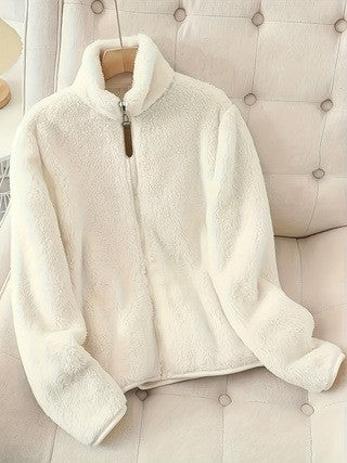 Damen kuschelige Fleecejacke mit hohem Kragen und dekorativem Reißverschluss Drune