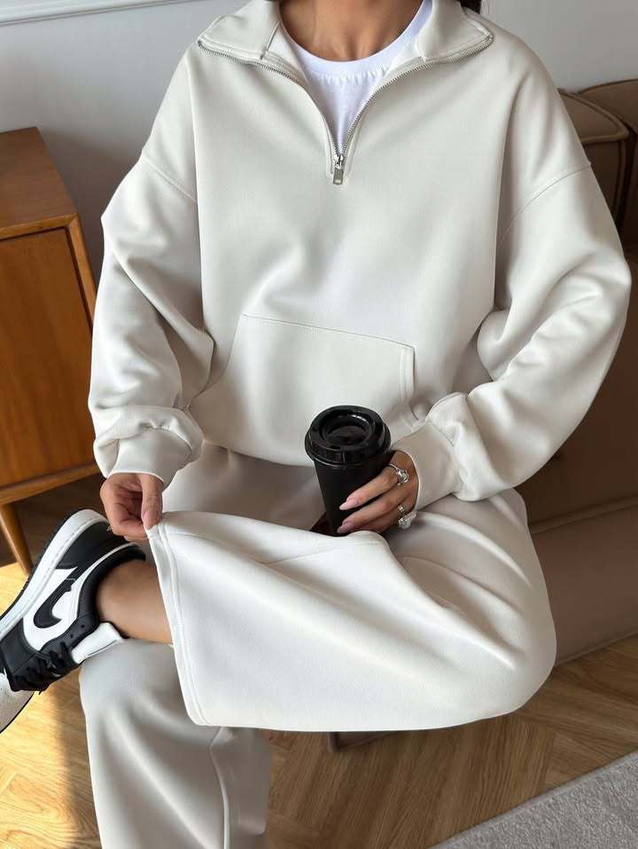 Drune | Halbhals Pullover Sweatshirt und Weit Geschnittene Hose Zweiteiler Anzug