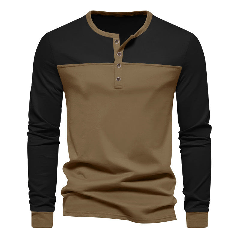 Herren nan zweifarbiges Langarmshirt im Henley-Stil mit Schulterpasse, kurzer Knopfleiste und Rippbündchen Drune