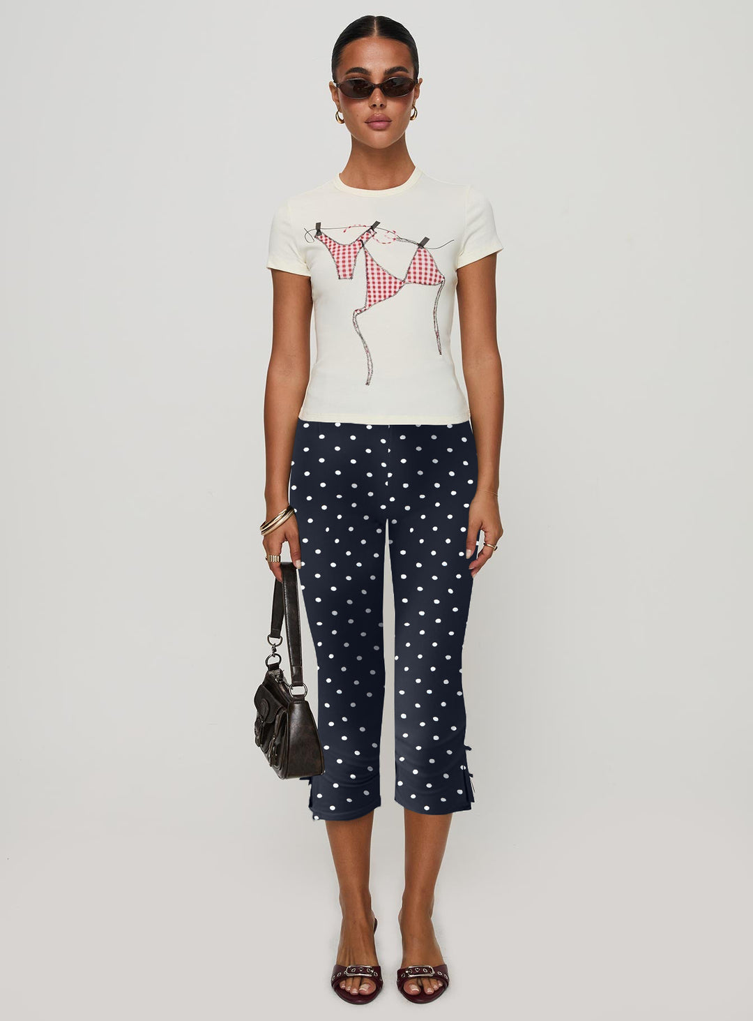 Damen T-Shirt mit kreativem Druck und figurbetontem Schnitt Drune