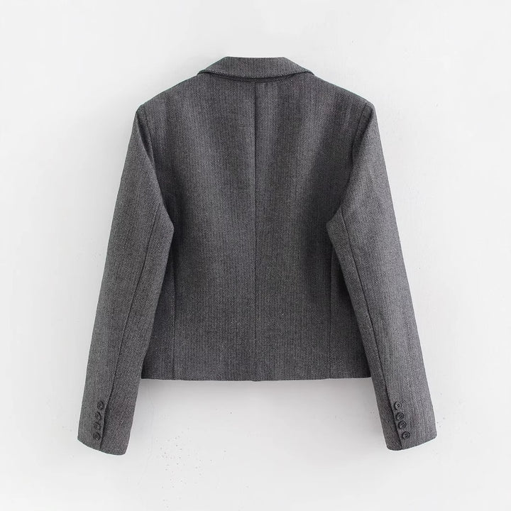 Damen Kurzgeschnittener doppelreihiger Blazer im Fischgrätmuster Drune