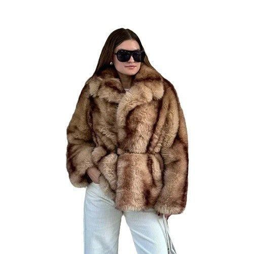 Damen Fuchsimitat Mantel Drune