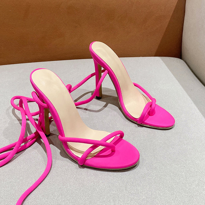 Damen nan Riemchen-Sandalette mit gewundenen Schnürriemen, schlankem Stilettoabsatz und gepolstertem Komfortfußbett Drune