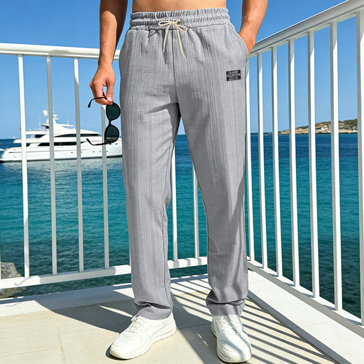 Herren Relaxed-Freizeithose mit Leinenoptik, elastischem Bund und Kordelzug Drune