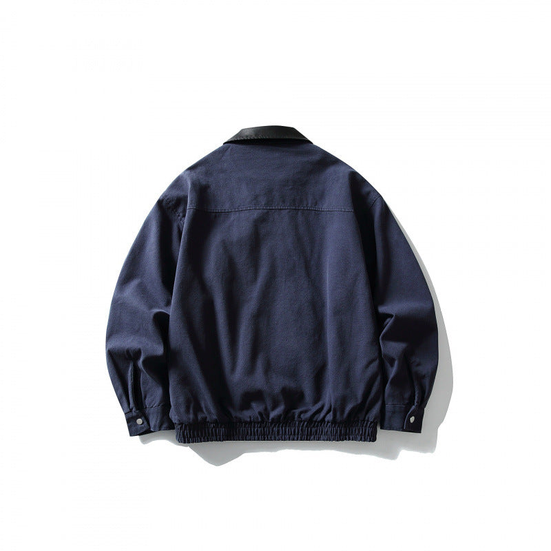 Herren Boxy-Workerjacke mit Kunstleder-Kragen, durchgehendem Reißverschluss und elastischem Saum Drune