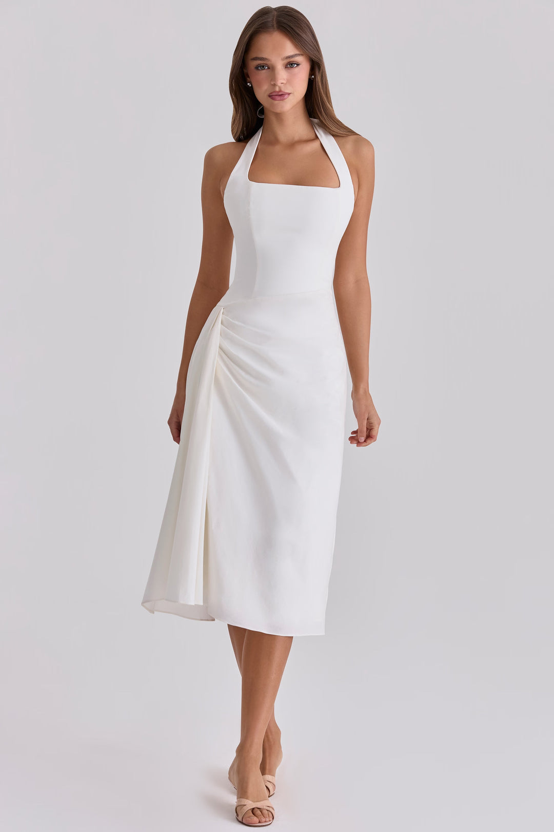 Damen Cocktailkleid mit seitlicher Drapierung und Halterneck-Design Drune