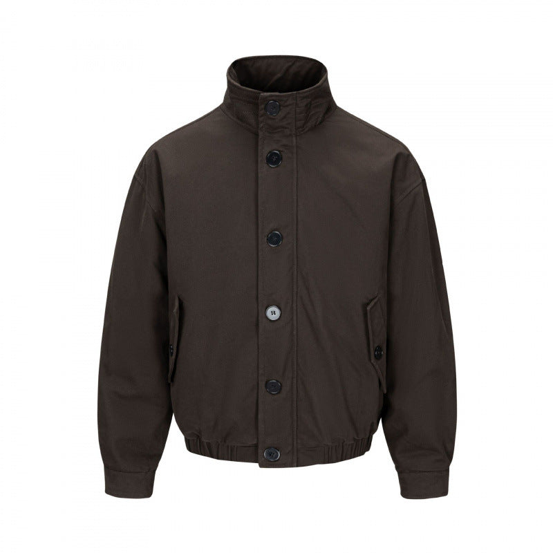 Herren Kurzblouson im Field-Look mit verstärktem Stehkragen, markanter Knopfleiste und Tunnelzugsaum Drune