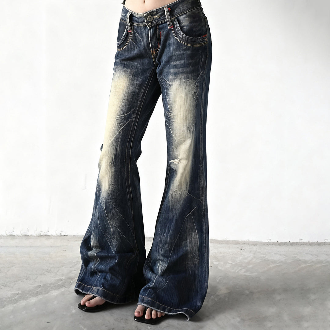 Damen Flared Jeans mit modischem Used-Look Drune