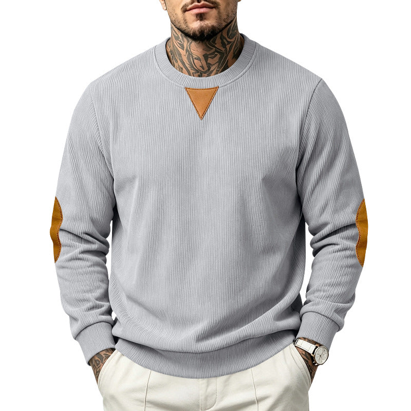 Herren Rundhals-Sweatshirt mit feiner Rippstruktur und Ellbogen‑Patches Drune