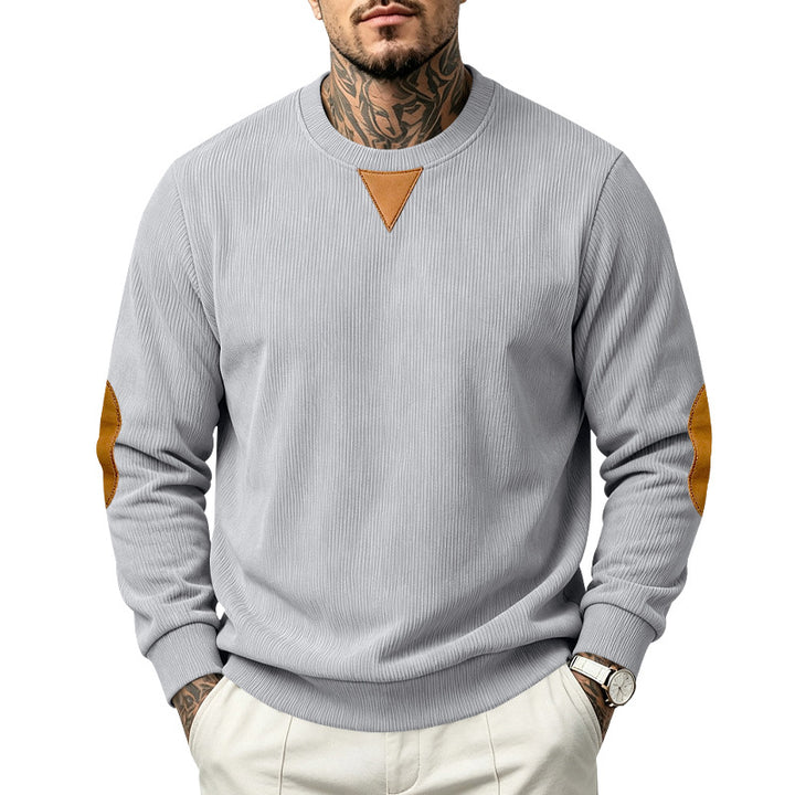 Herren Rundhals-Sweatshirt mit feiner Rippstruktur und Ellbogen‑Patches Drune