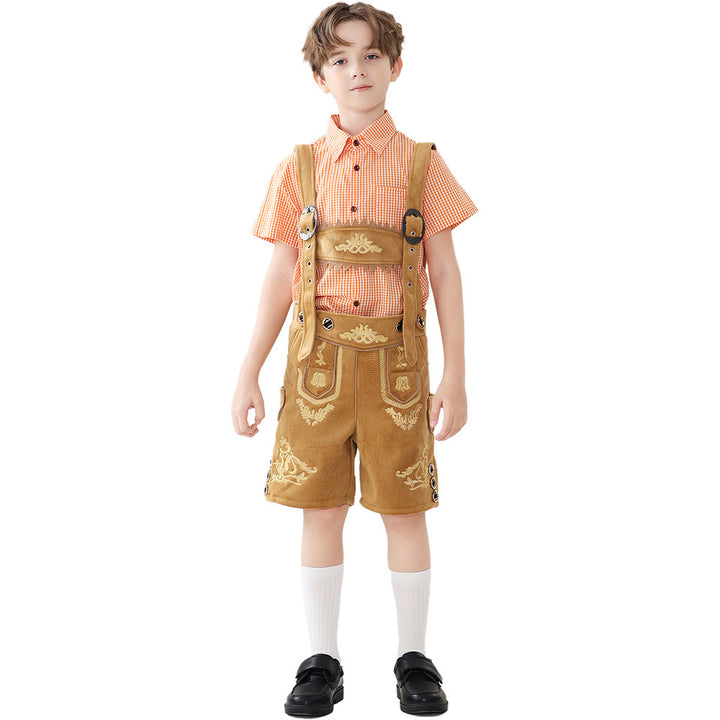 Unisex nan traditionelle Kinderlederhose mit verstellbaren Hosenträgern und aufwendiger Stickerei Drune
