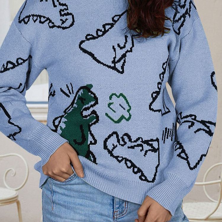 Damen Pullover mit Dinosaurier-Motiv und lässigem Schnitt Drune