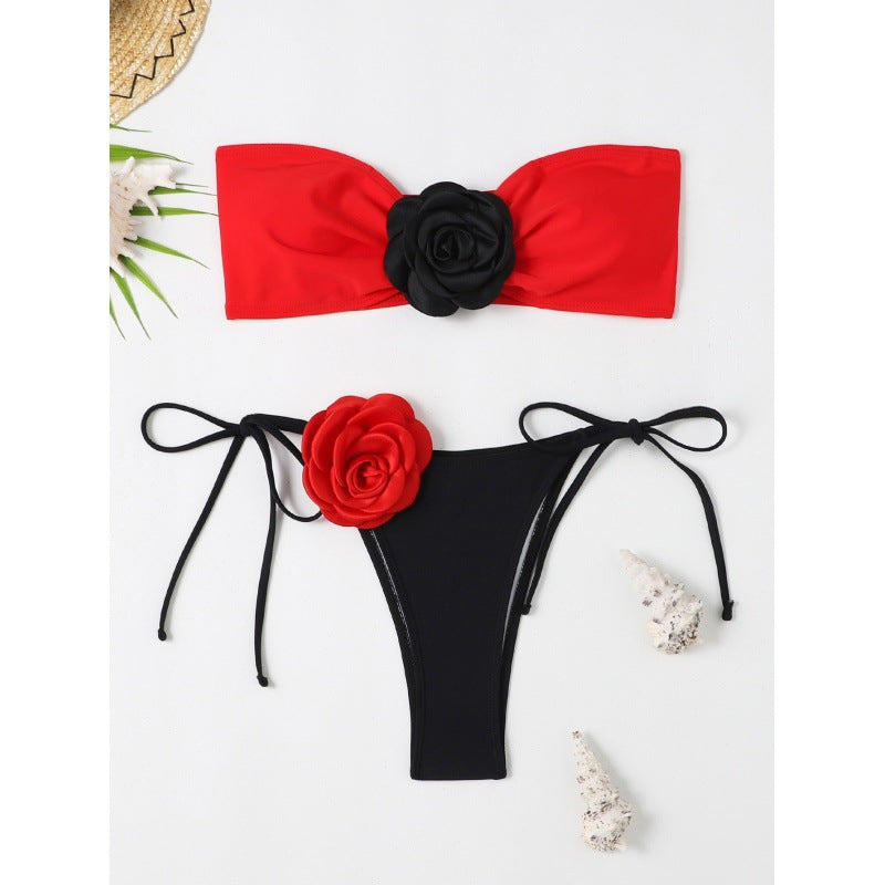 Damen Bandeau-Bikini mit floralem Detail und verstellbaren Trägern Drune