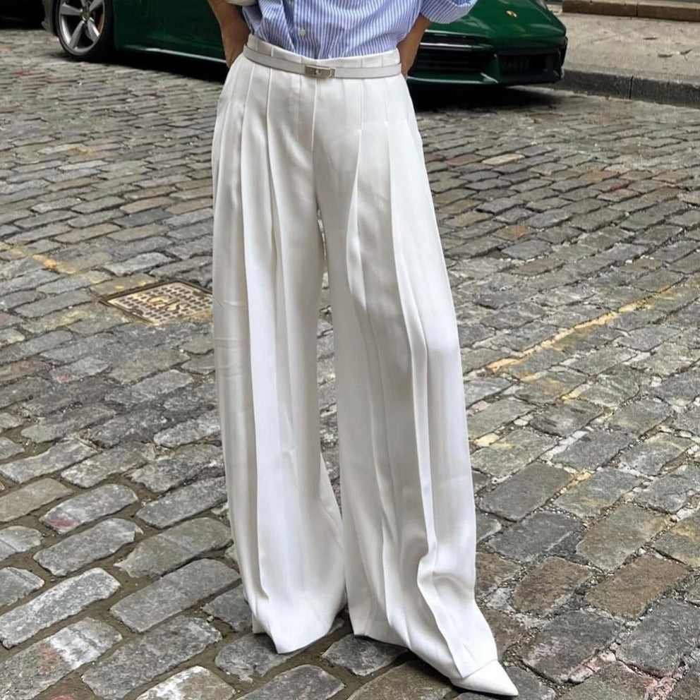 Damen weite Plissee-Hose mit hohem Bund Drune
