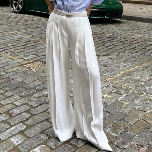 Damen weite Plissee-Hose mit hohem Bund Drune