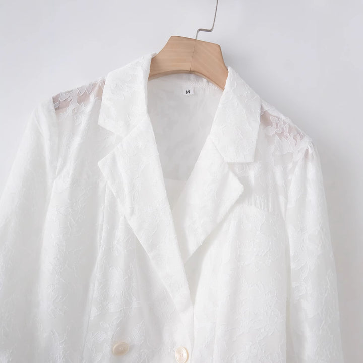 Damen nan taillierter Doppelreiher-Blazer mit floralem Jacquard und aufgesetzten Taschen Drune