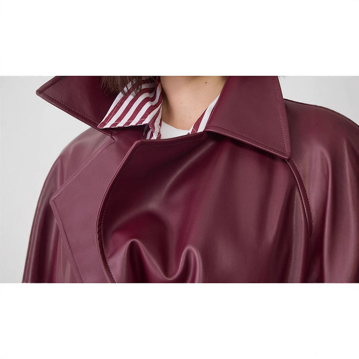 Damen Kunstleder-Trenchcoat mit elegantem Schnitt Drune