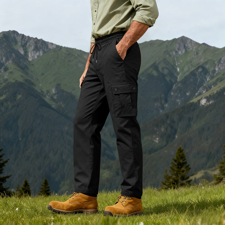 Herren Outdoor-Cargohose mit elastischem Tunnelzugbund und Druckknopf-Taschen Drune