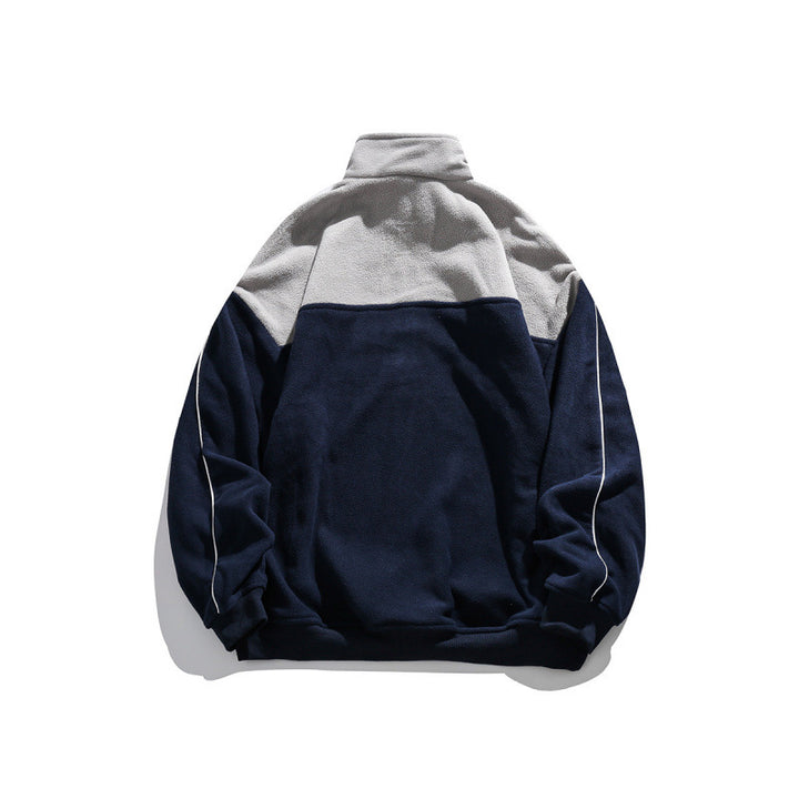 Unisex Oversize-Fleece-Halbzip-Pullover mit hohem Kragen und Raglanärmeln Drune