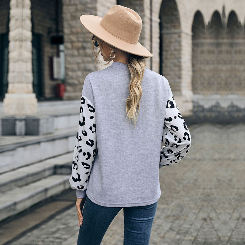 Damen Lässiger Pullover mit Leopardenärmel Drune