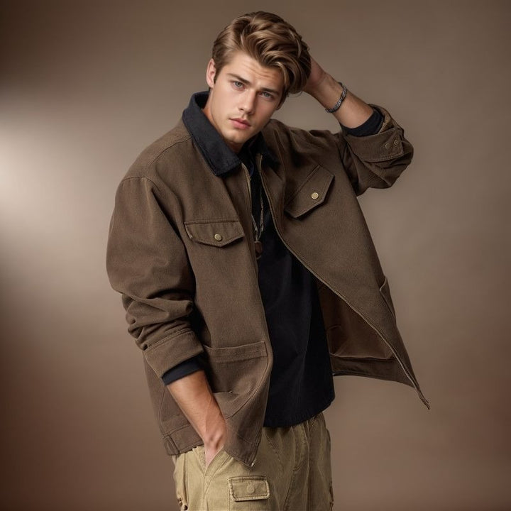 Herren lässige Utility-Jacke mit praktischen Klappentaschen und Reißverschluss Drune