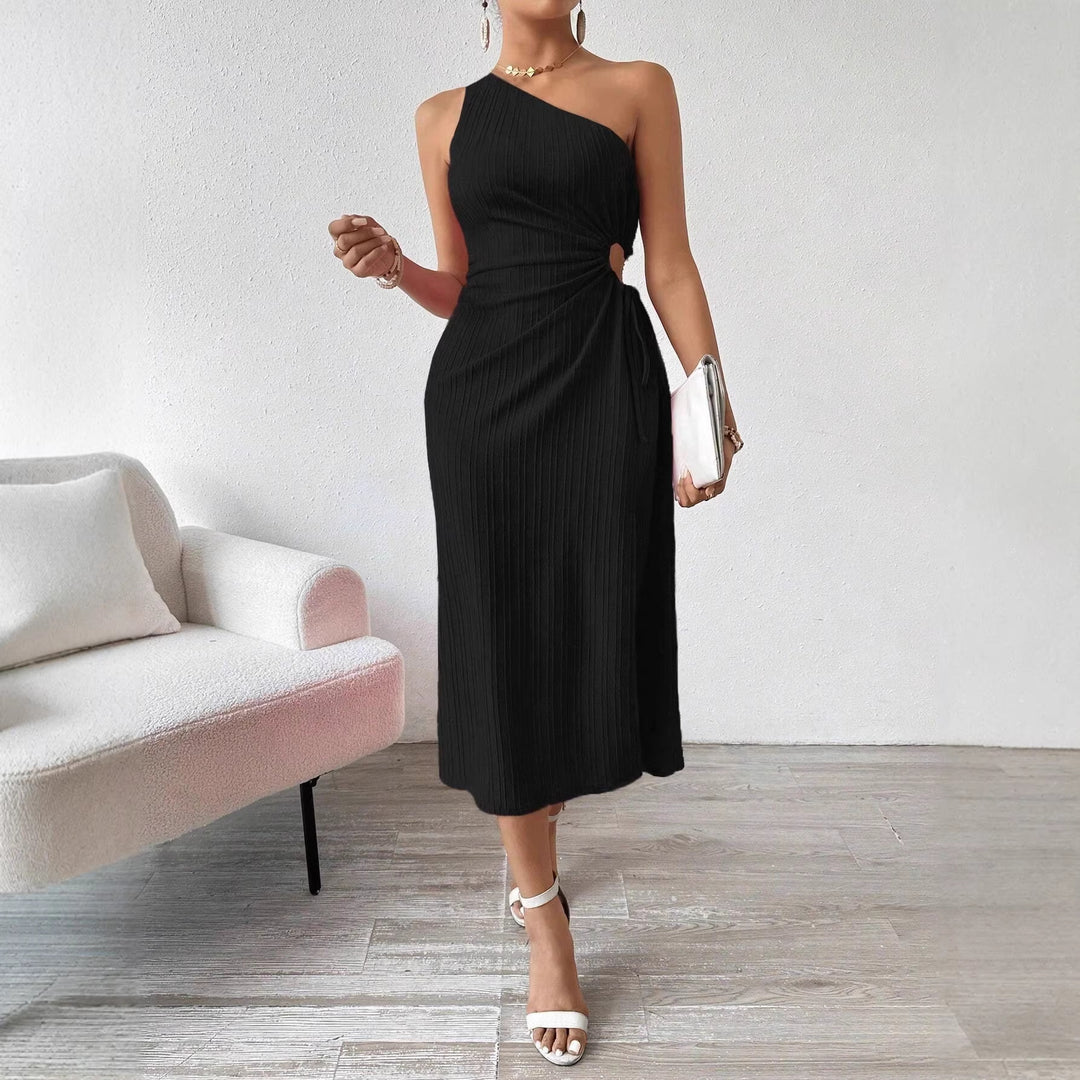 Damen Einseitig geschnittenes Midikleid mit Rippstruktur, Cut-Out und seitlichem Schlitz Drune