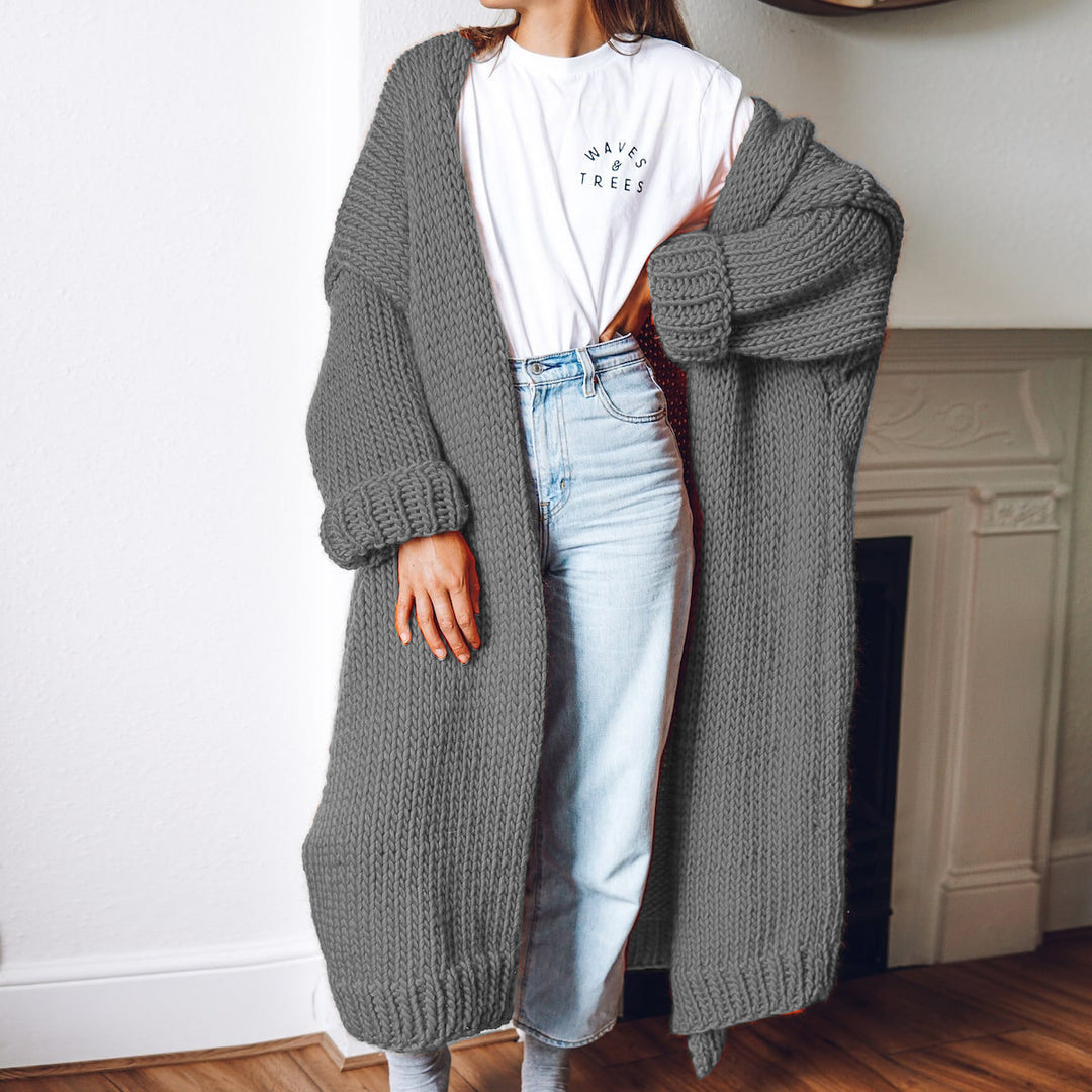 Damen Oversized Strickmantel mit Taschen und grober Textur Drune