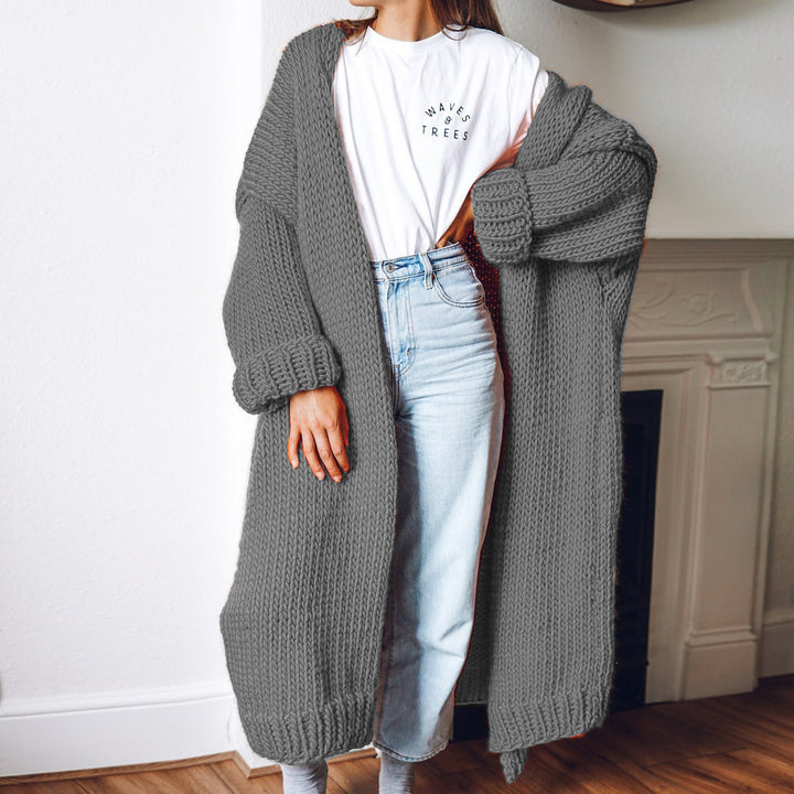 Damen Oversized Strickmantel mit Taschen und grober Textur Drune