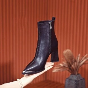 Damen Elegante Stiefeletten mit spitzem Fuß und Reißverschluss Drune